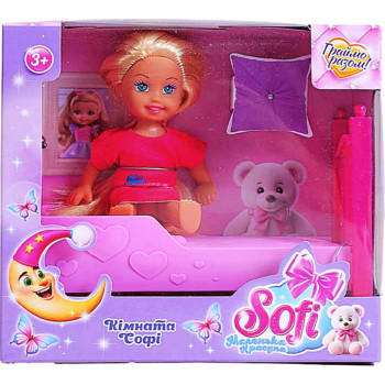 Лялька Sofi 38369 (96/2) “Кімната Софі”, лялька, ліжечко, висота ляльки - 11 см, в коробці