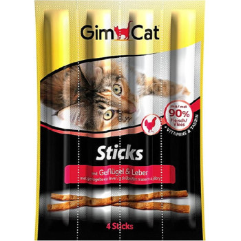 GimCat мясные палочки для кошек с птицей и печенью Гимпет Мясные палочки для кошек с птицей и печенью GimCat