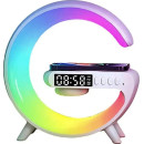 Колонка портативная RGB, LED лампа, беспроводное зарядное 3 в 1 MHZ G63, белая