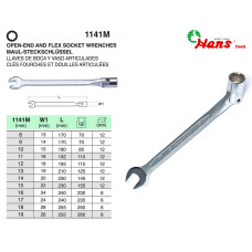 Ключ ріжковий з карданом 15мм 1141M15 HANS