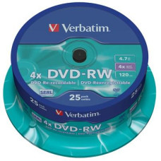 Диск DVD Verbatim 4.7Gb 4x CakeBox 25 шт silver (43639)