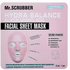 Ультраувлажняющая тканевая маска для лица Mr.Scrubber с двумя видами гиалуроновой кислоты Hydra balance Facial Sheet Mask (42228)