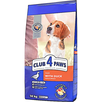 Полнорационный сухой корм для собак Club 4 Paws Премиум для средних пород «С уткой» 14 кг 