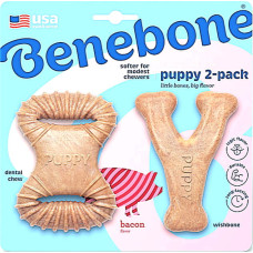 Набор из 2 крепких игрушек Benebone Puppy Pack для грызения со вкусом бекона для щенков весом до 7 кг