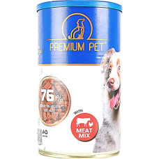 Влажный корм PREMIUM PET полнорационный для взрослых собак консервированный Мясное ассорти кусочки в соусе 1240 г