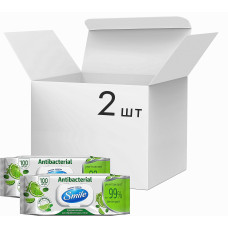 Упаковка влажных салфеток Smile Antibacterial Лайм-мята с витаминами 2 пачки с клапаном по 100 шт. (50396)