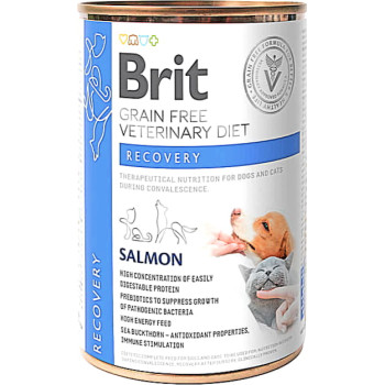 Вологий беззерновий корм Brit Veterinary Diet Recovery для котів і собак у відновлювальний період, лосось 400 г 