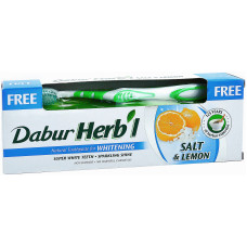 Зубная паста Dabur Herb'l Отбеливающая соль и лимон 150 г + щетка (46430)
