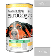 Корм влажный EuroDog Poultry для собак кусочки в желе с птицей 415 г 4 шт