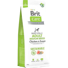 Корм для собак средних пород Brit Care Dog Sustainable Adult Medium Breed с курицей и насекомыми 12 кг