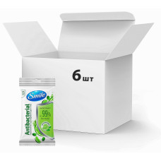 Упаковка влажных салфеток Smile Antibacterial Лайм-мята с витаминами 6 пачек по 15 шт. (50417)