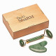 Роликовый Массажёр + Скребок ГуаШа Сердце - Нефрит + Подарочная коробка из дерева - Лакированная (39795)
