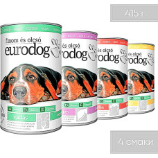 Корм влажный EuroDog для собак кусочки в желе 4 вкуса 415 г 4 шт