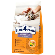 Club 4 Paws Premium 4 в 1 Сухой корм для взрослых кошек живущих в помещении с курицей 2 кг 2кг 