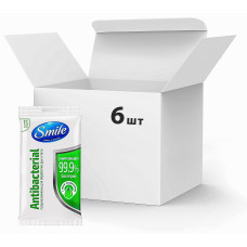 Упаковка влажных салфеток Smile Antibacterial с соком подорожника 6 пачек по 15 шт. (50412)