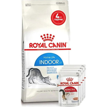 АКЦИЯ Royal Canin INDOOR для кошек в возрасте от 1 года до 7 лет набор корму 2 кг + 4 паучи